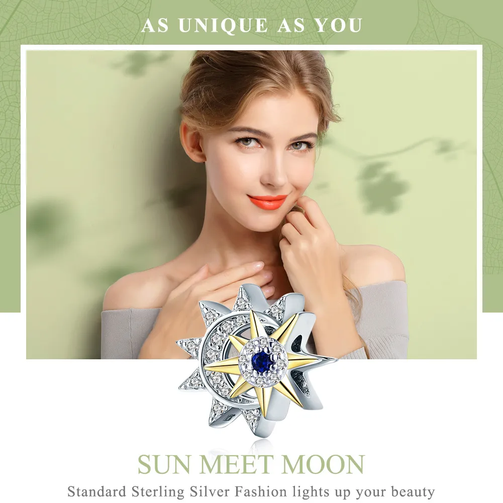 Silver & Gold-Plated Sun Meets Moon Charm - PANDORA Style - SCC1137