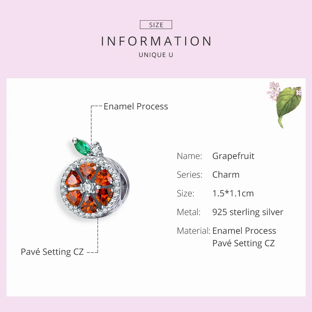 Silver Grapefruit Charm - PANDORA Style - SCC1277