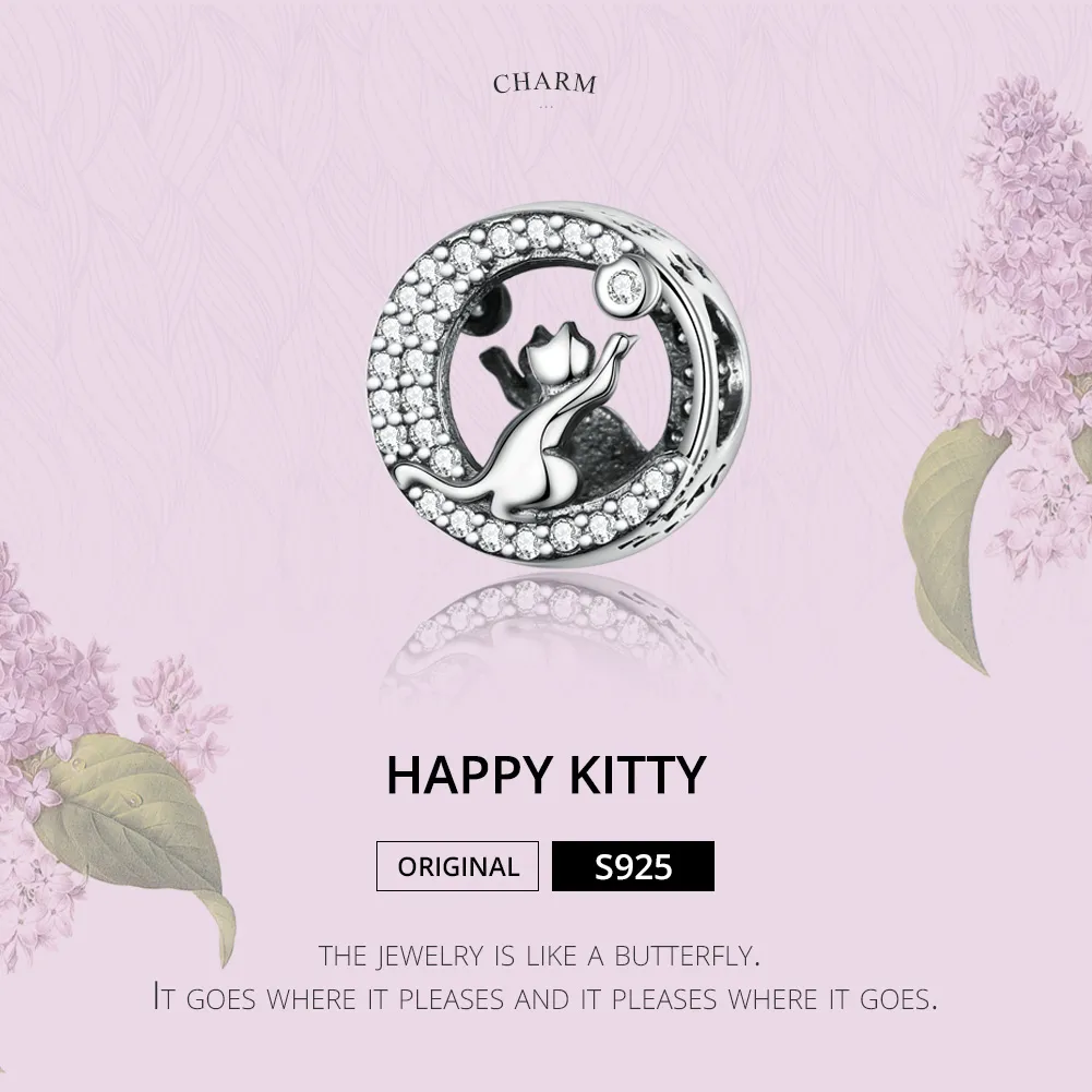 Silver Happy Kitten Charm - PANDORA Style - SCC1203