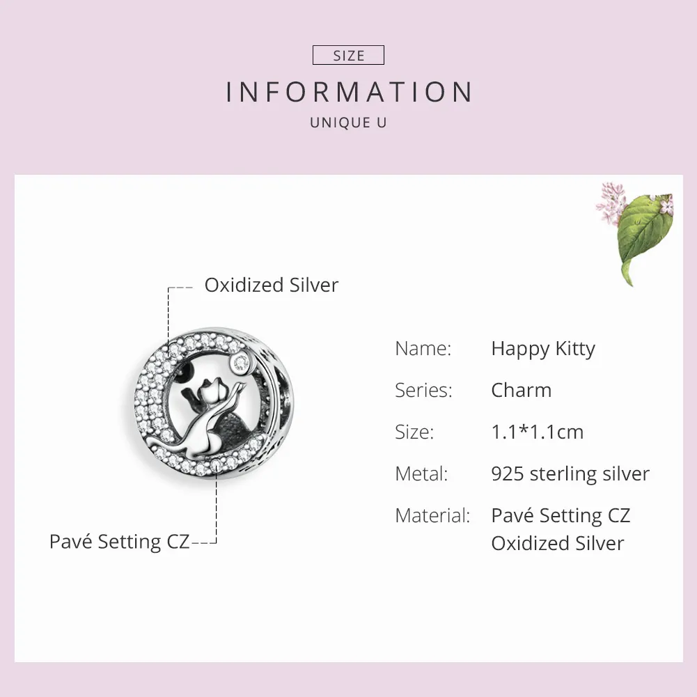 Silver Happy Kitten Charm - PANDORA Style - SCC1203