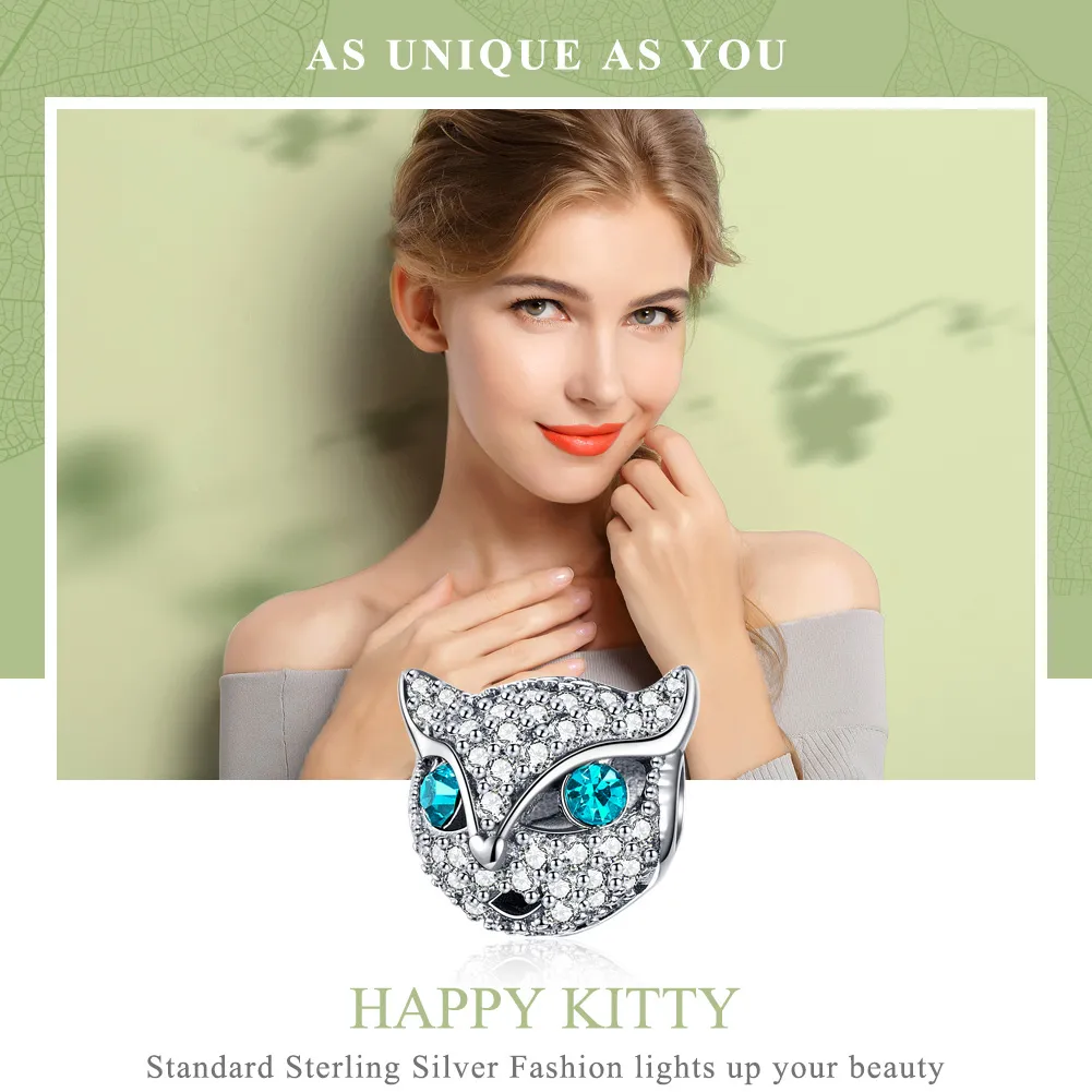 Silver Happy Kitty Charm - PANDORA Style - SCC1131