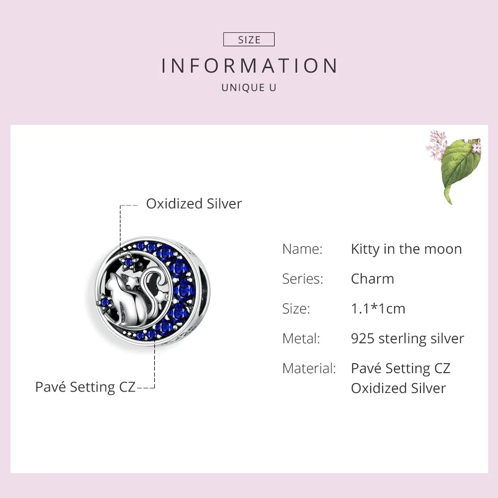 Silver Kitty In The Moon Charm - PANDORA Style - SCC1204