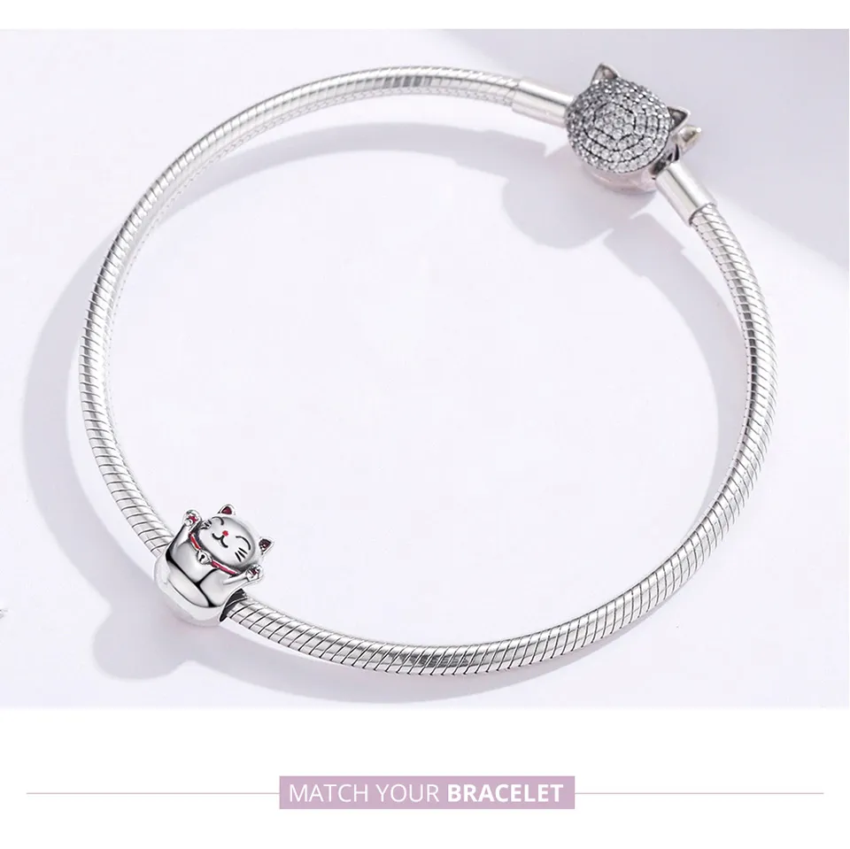 Silver Maneki Neko Charm - PANDORA Style - SCC1178