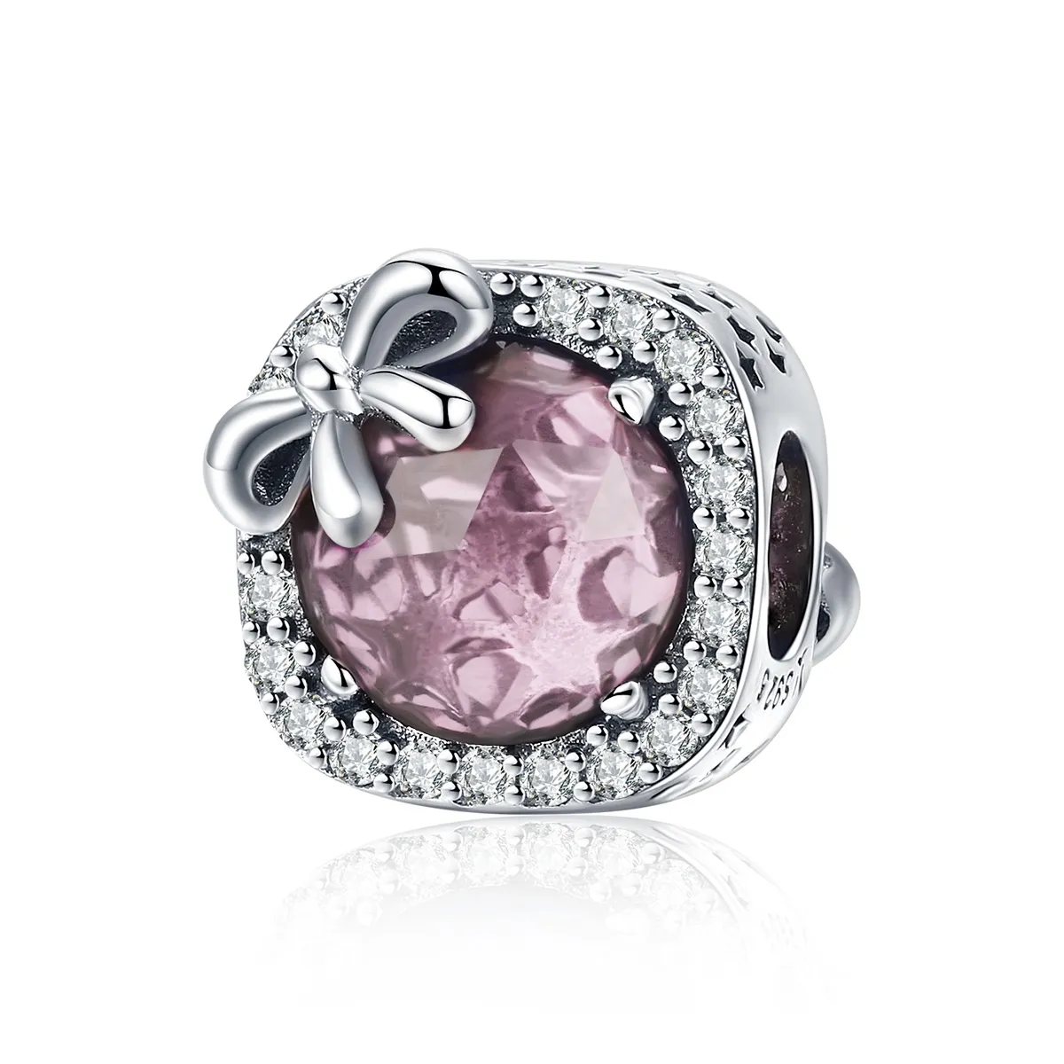 Silver Pavé Pink Bow Charm - PANDORA Style - SCC1058-Pk