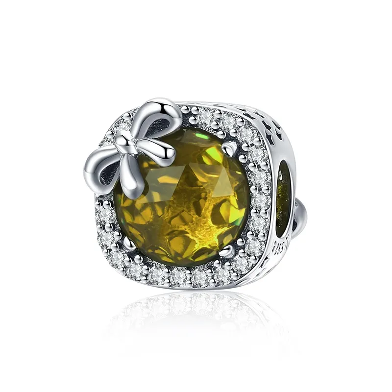 Silver Pavé Yellow Bow Charm - PANDORA Style - SCC1058-Ye