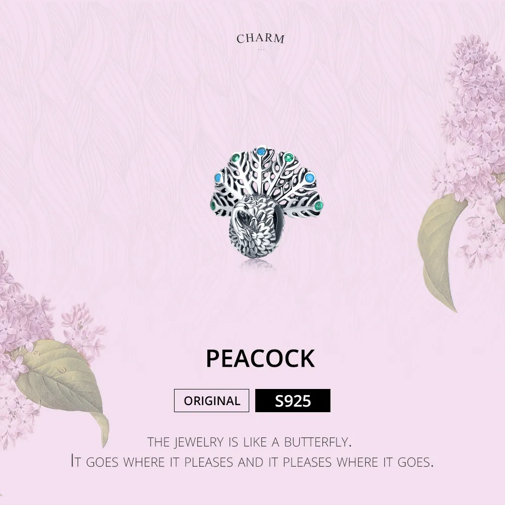 Silver Peacock Charm - PANDORA Style - SCC1260