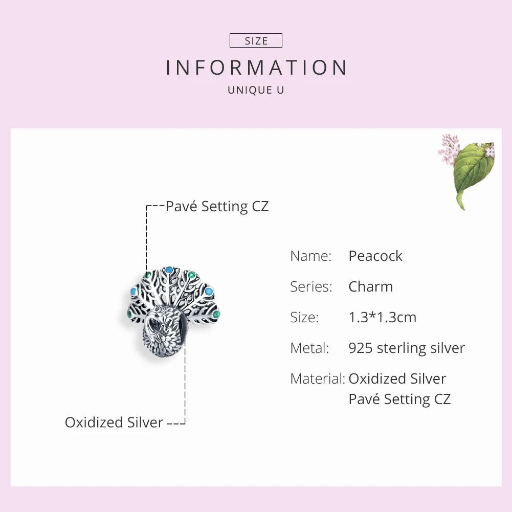 Silver Peacock Charm - PANDORA Style - SCC1260