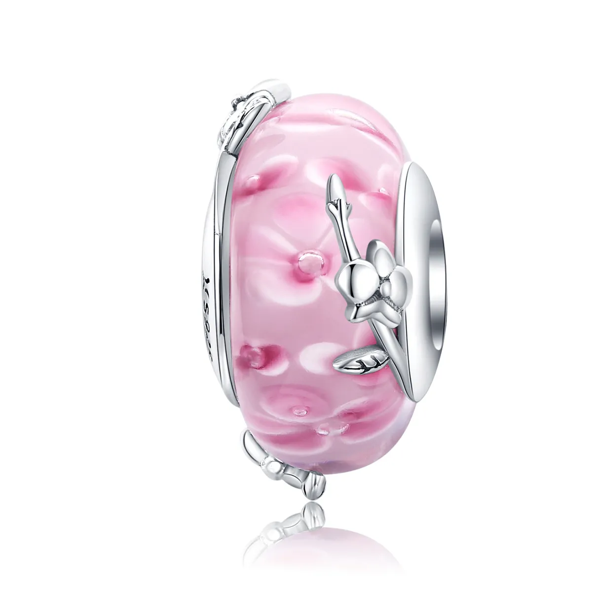 Silver Phalaenopsis Murano Glass Charm - PANDORA Style - SCC1281