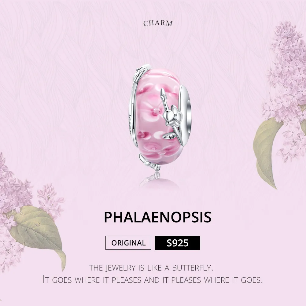 Silver Phalaenopsis Murano Glass Charm - PANDORA Style - SCC1281