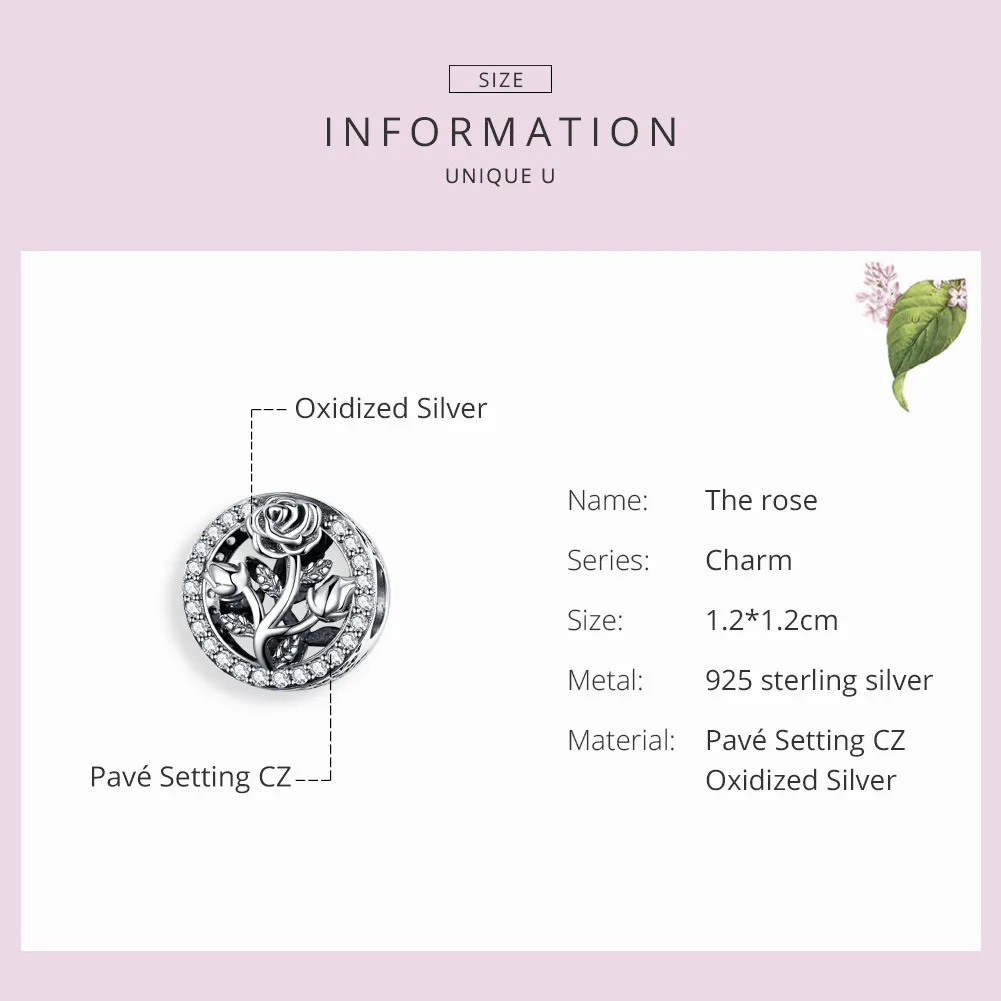 Silver Rose Flower Charm - PANDORA Style - SCC1189