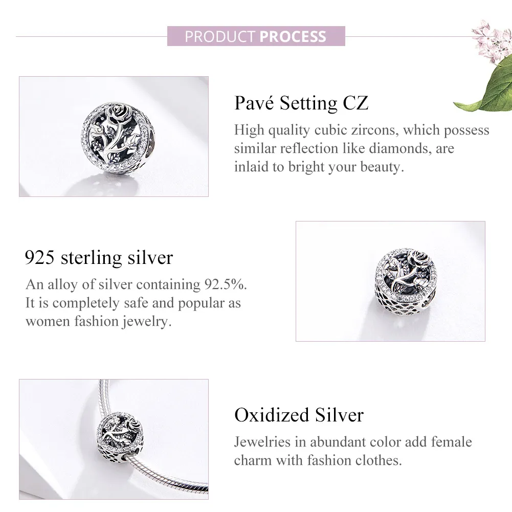 Silver Rose Flower Charm - PANDORA Style - SCC1189