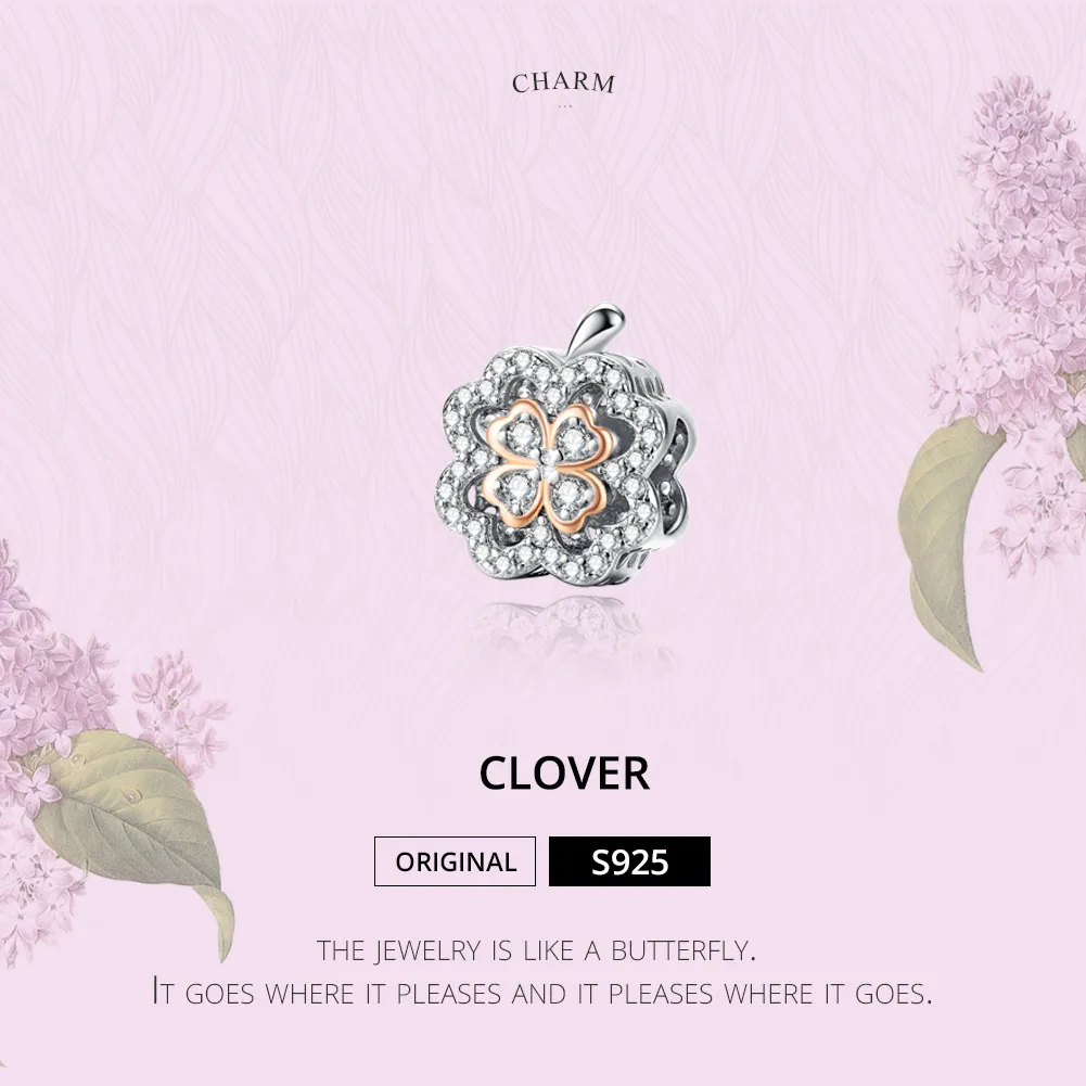 Silver & Rose Gold Four-Leaf Clover Charm - PANDORA Style - SCC1247