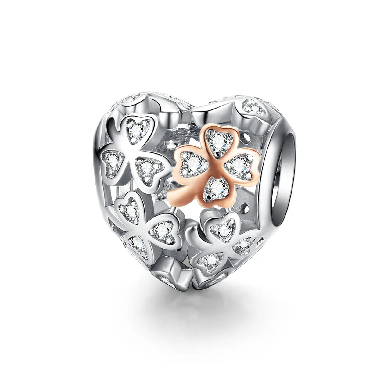 Silver & Rose Gold Four-Leaf Clover Charm - PANDORA Style - SCC1248