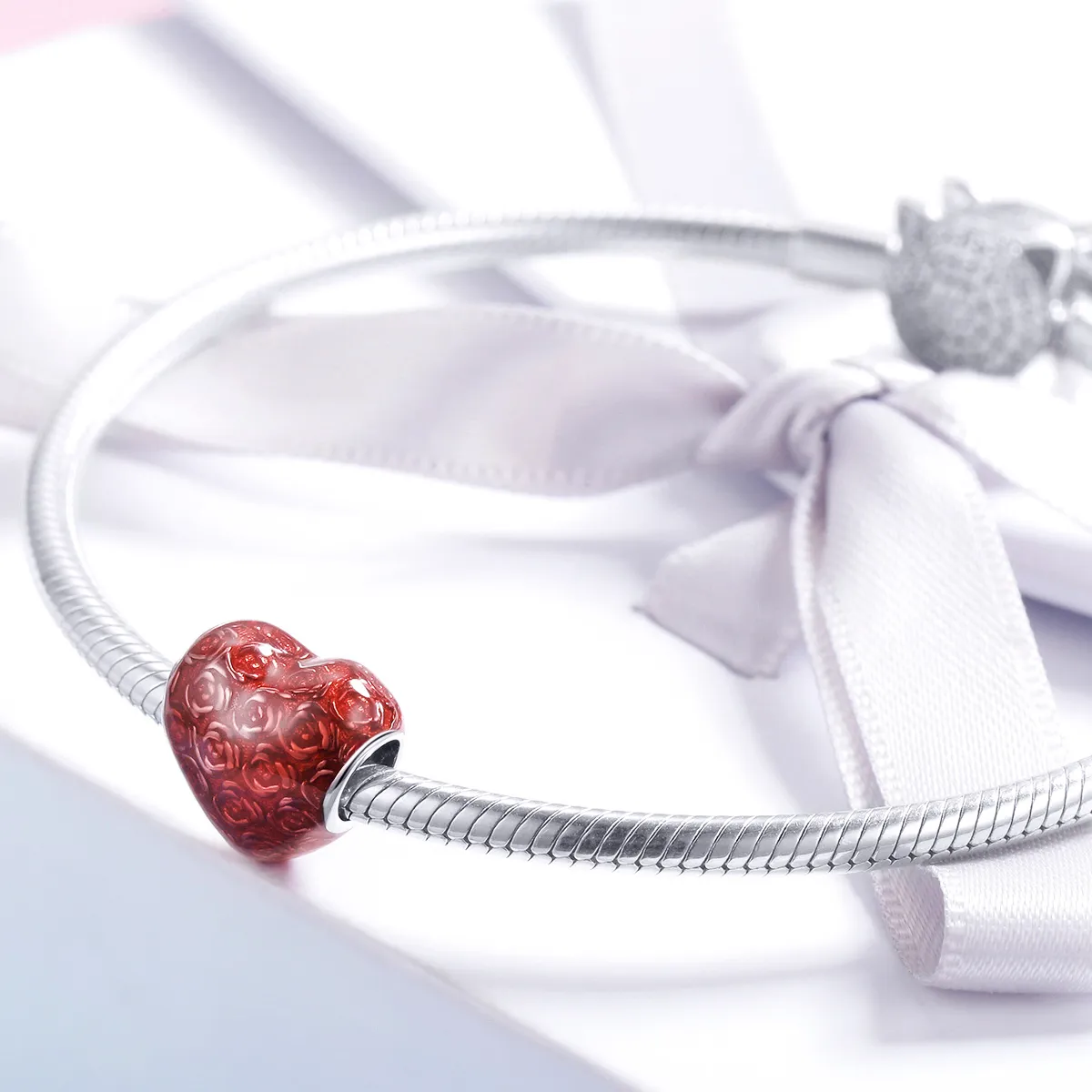 Silver Rose Heart Charm - PANDORA Style - SCC1064