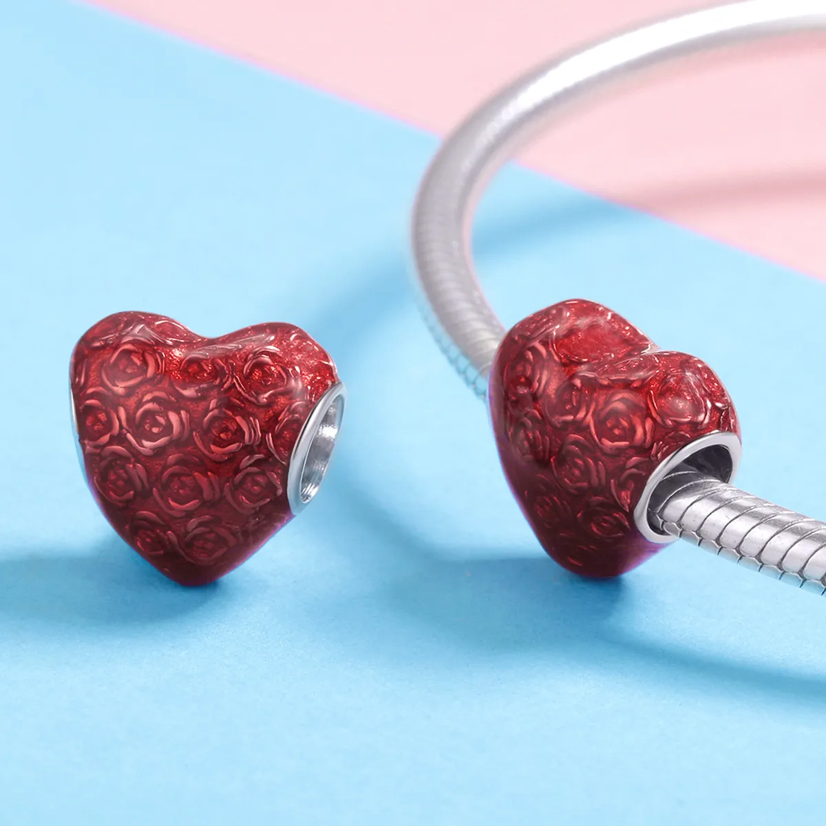 Silver Rose Heart Charm - PANDORA Style - SCC1064