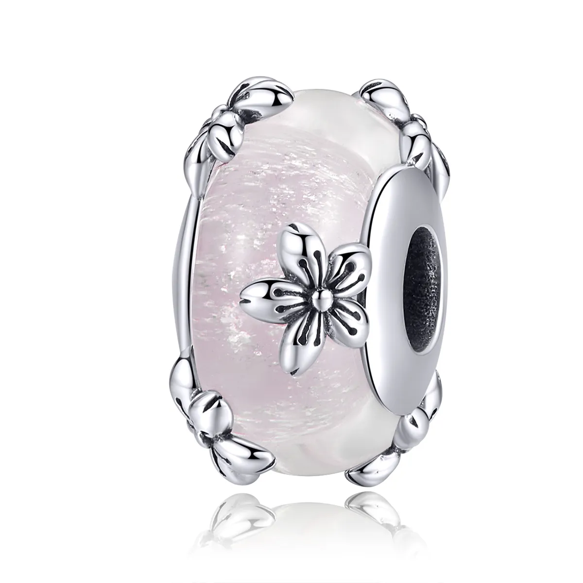 Silver Sakura Murano Glass Charm - PANDORA Style - SCC1302