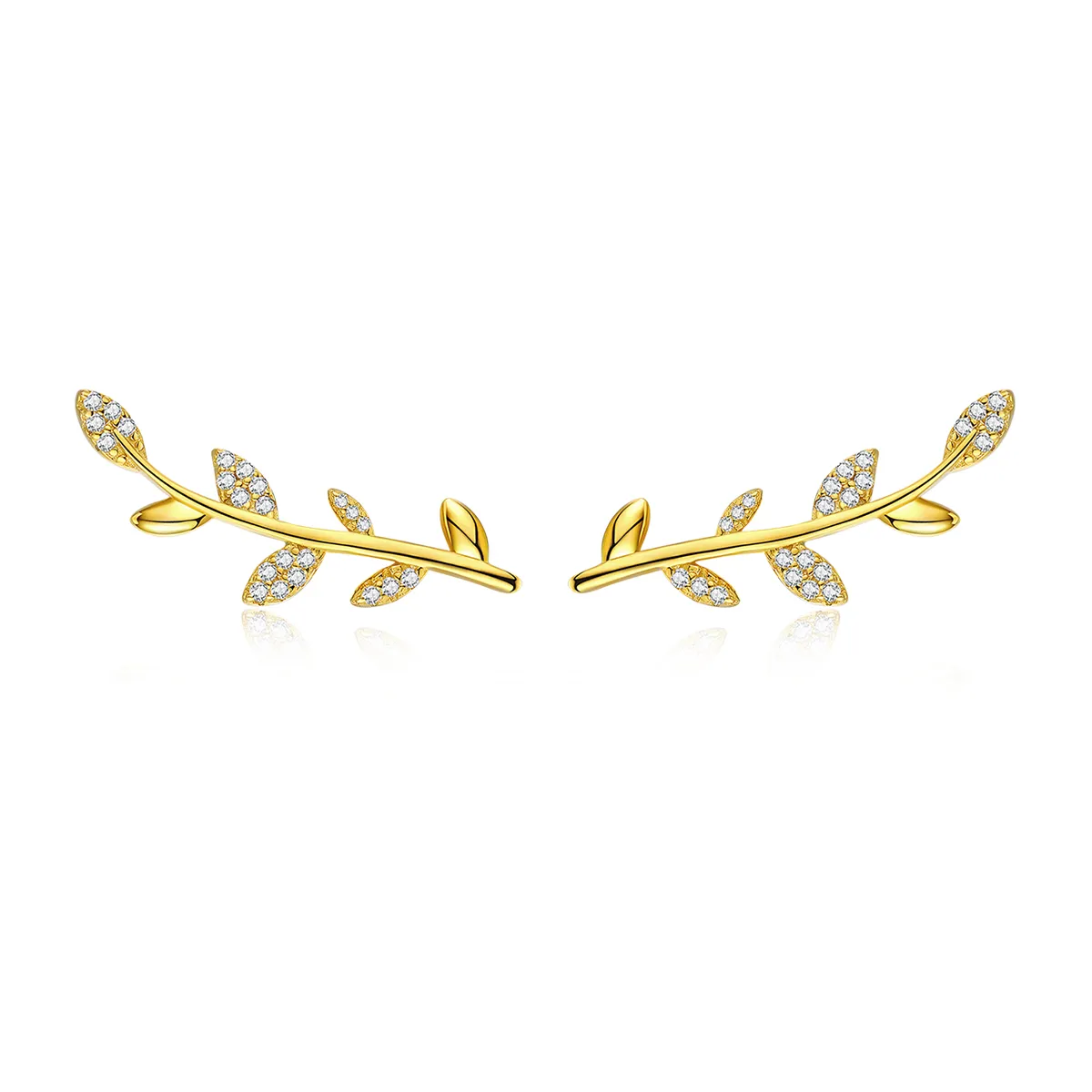 Gold-Plated Branch of Leaves Stud Earrings - PANDORA Style - SCE556