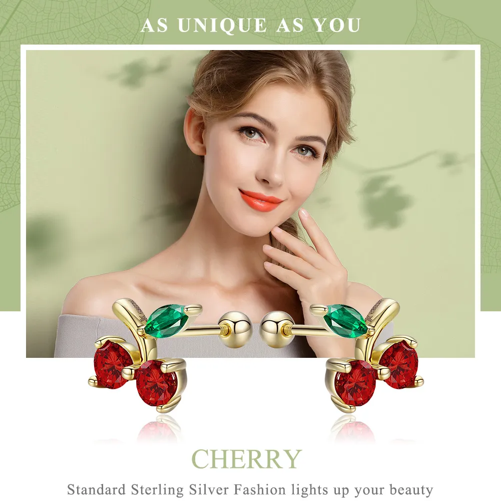 Gold-Plated Cherry Stud Earrings - PANDORA Style - SCE543