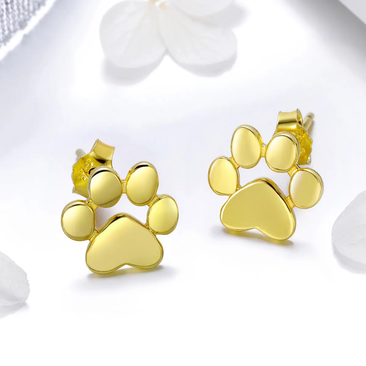 Gold-Plated Cute Paw Mark Stud Earrings - PANDORA Style - SCE407-4