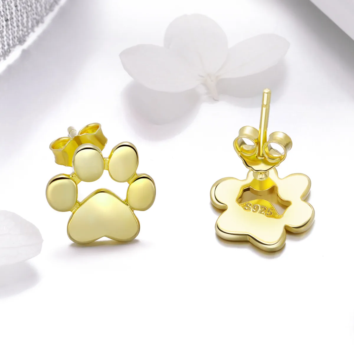 Gold-Plated Cute Paw Mark Stud Earrings - PANDORA Style - SCE407-4