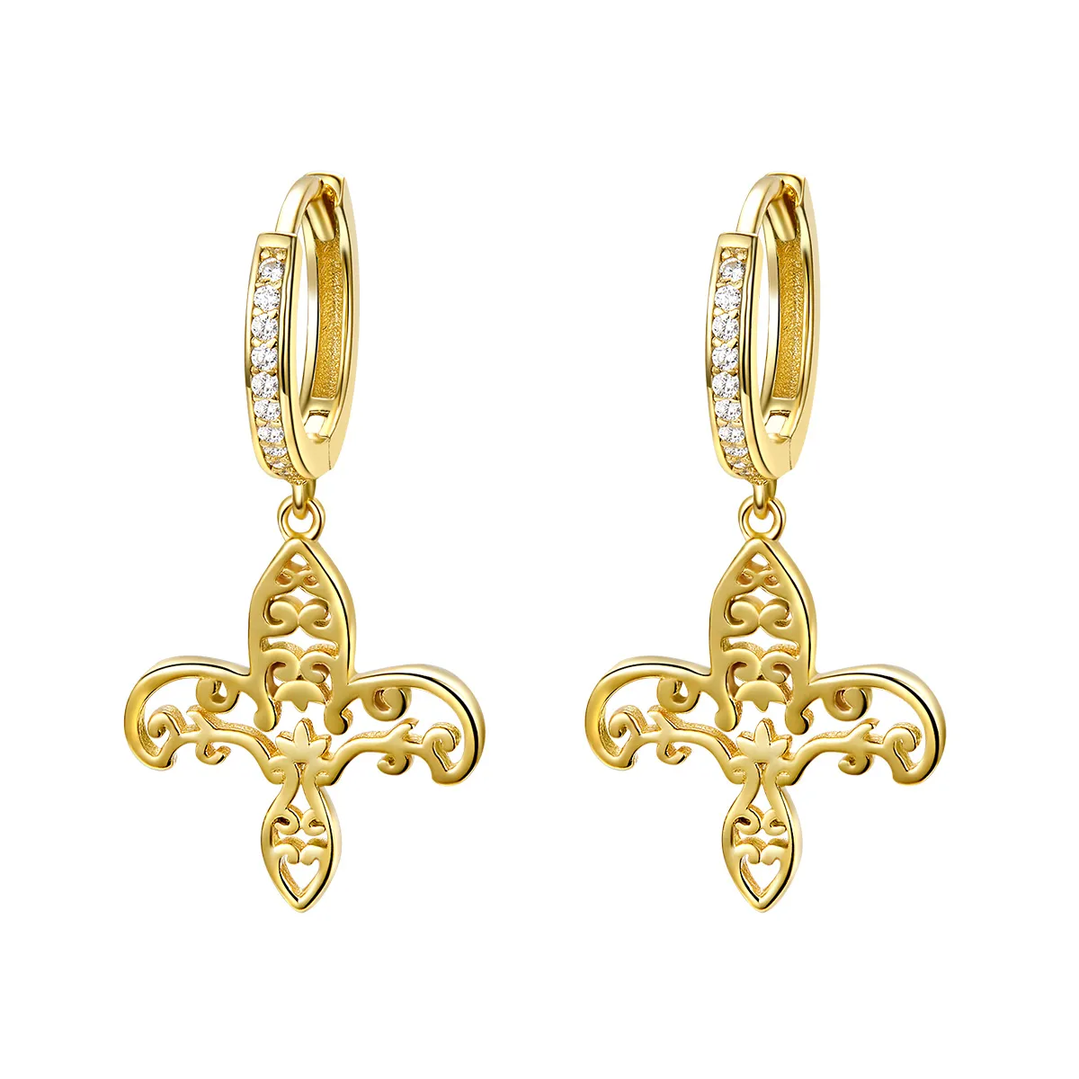 Gold-Plated Iris Hanging Earrings - PANDORA Style - SCE535