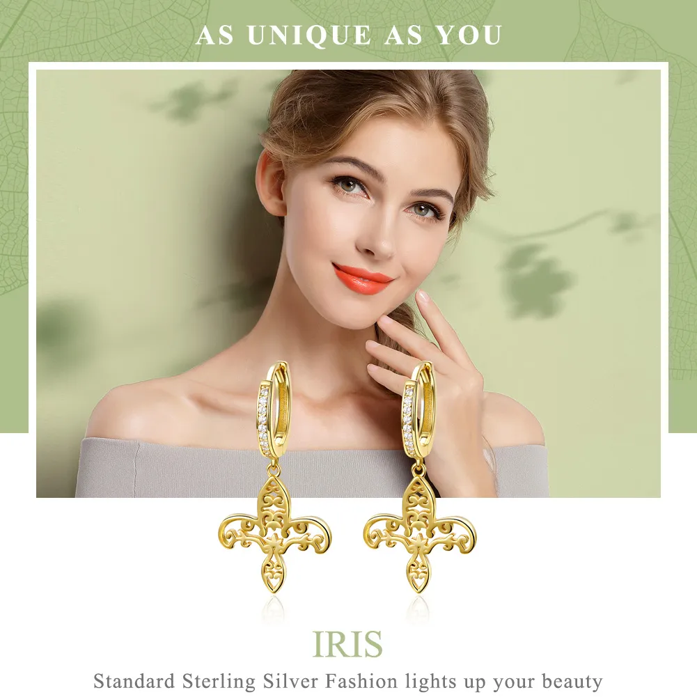 Gold-Plated Iris Hanging Earrings - PANDORA Style - SCE535