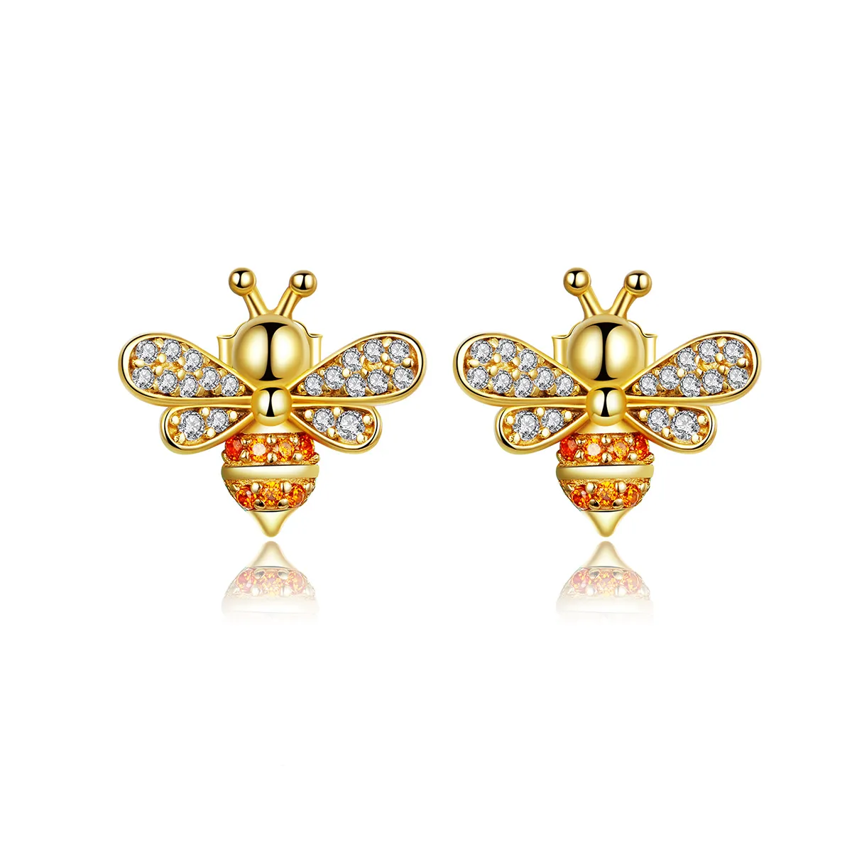 Gold-Plated Reiki Bee Stud Earrings - PANDORA Style - SCE344-B