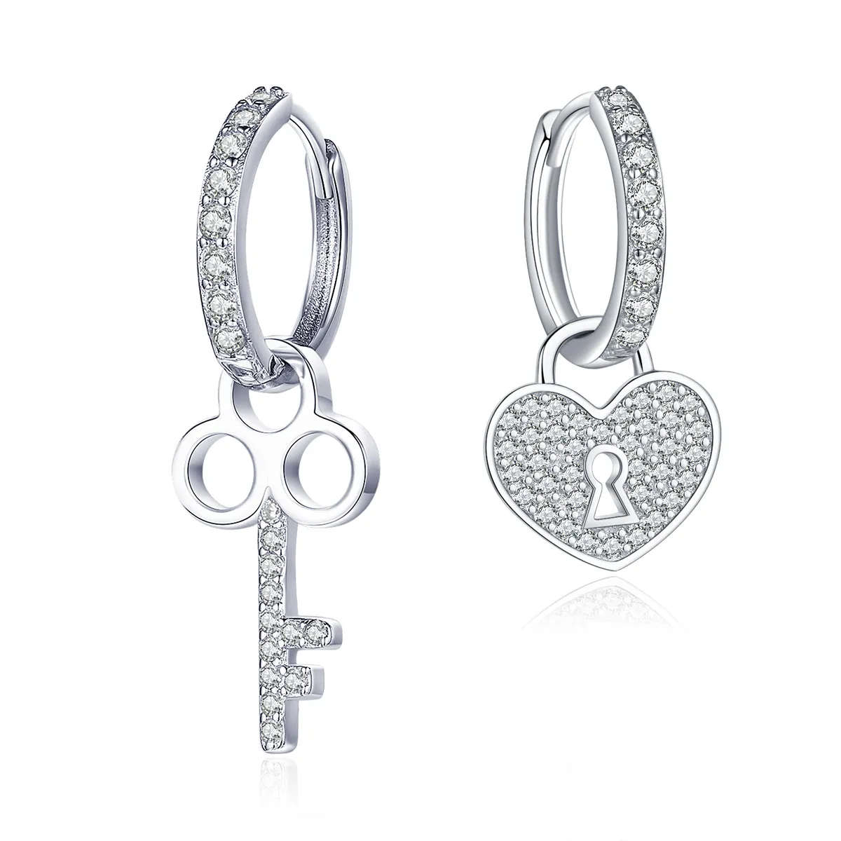 Pandora Style Silver Stud Earrings, Padlock - SCE577