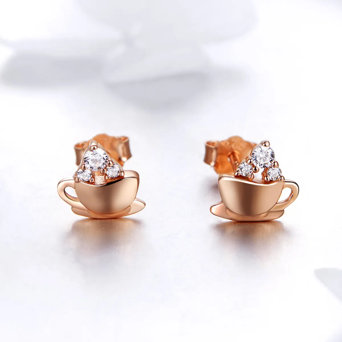 Rose Gold Afternoon Coffee Stud Earrings - PANDORA Style - SCE592