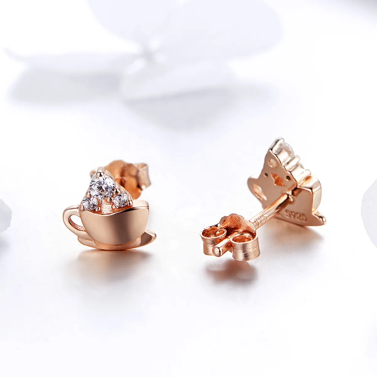 Rose Gold Afternoon Coffee Stud Earrings - PANDORA Style - SCE592