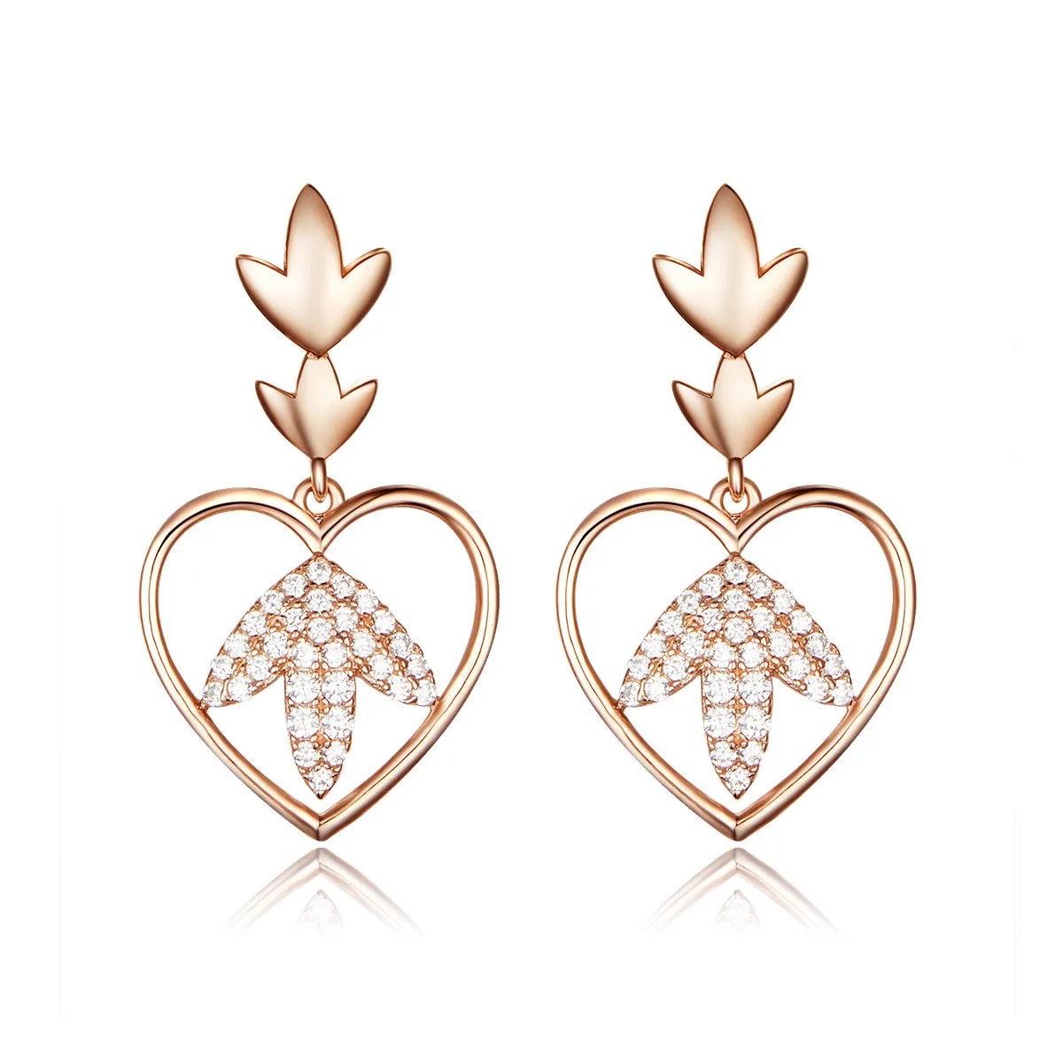 Rose Gold Autumn Love Hanging Earrings - PANDORA Style - SCE557