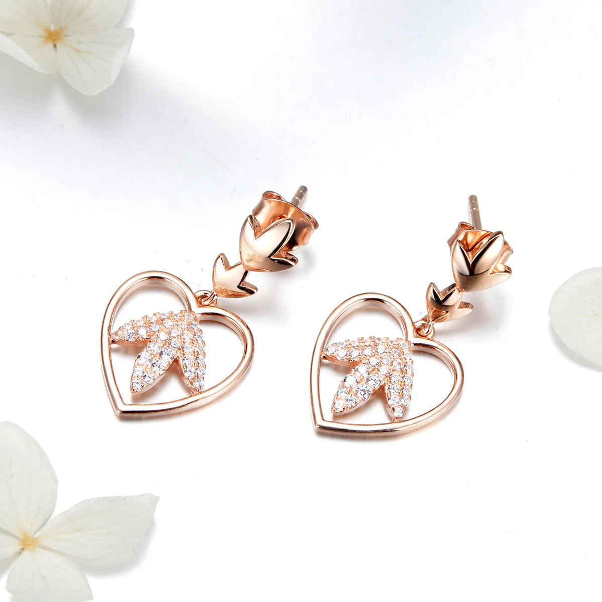 Rose Gold Autumn Love Hanging Earrings - PANDORA Style - SCE557