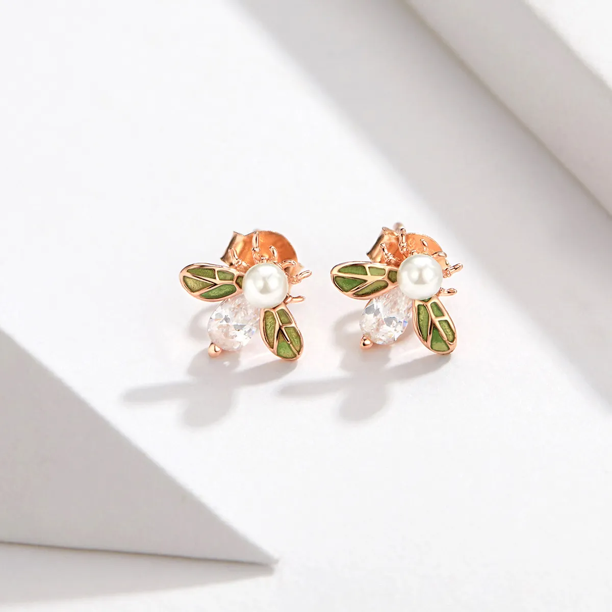 Rose Gold Bee Stud Earrings - PANDORA Style - SCE643