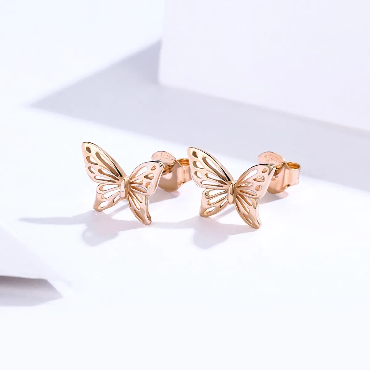 Rose Gold Butterfly Stud Earrings - PANDORA Style - SCE452-C