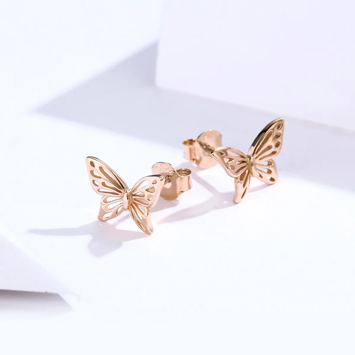 Rose Gold Butterfly Stud Earrings - PANDORA Style - SCE452-C