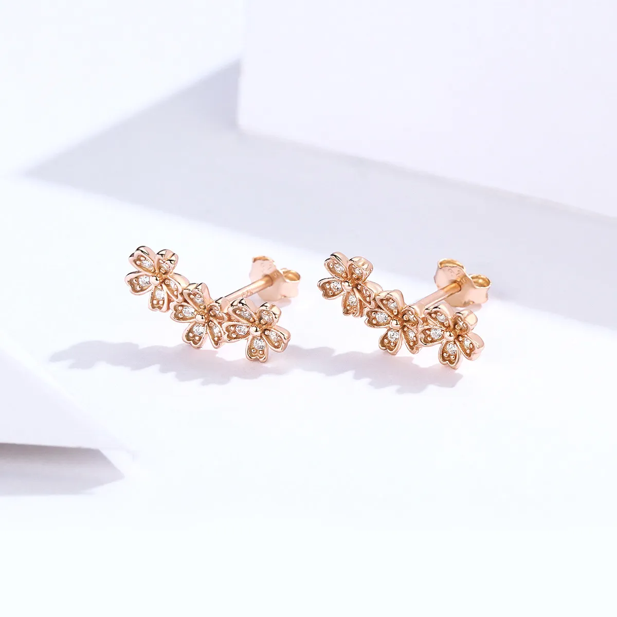 Rose Gold Contracted Daisy Stud Earrings - PANDORA Style - SCE419-C