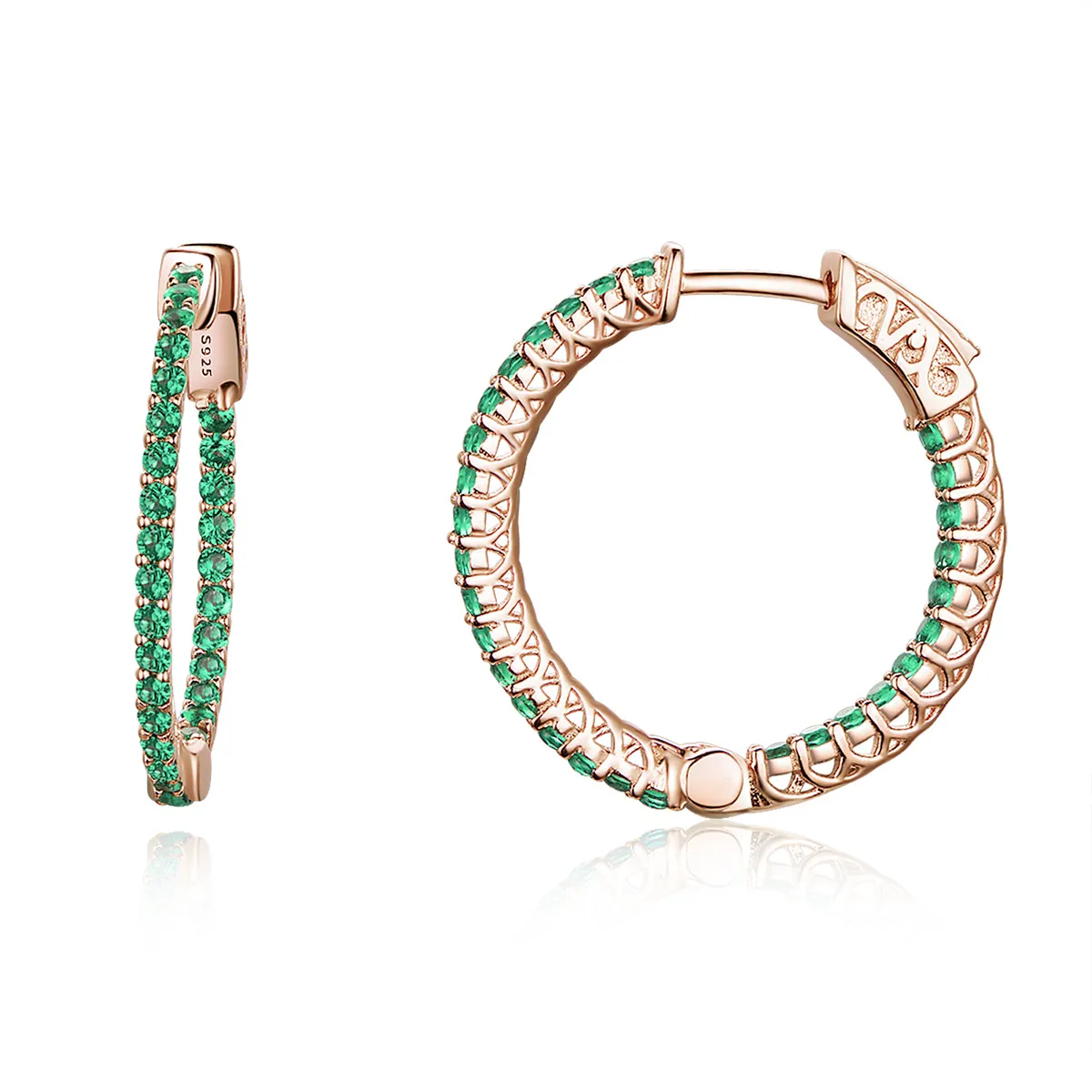 Rose Gold Green CZ Hoop Earrings - PANDORA Style - SCE511