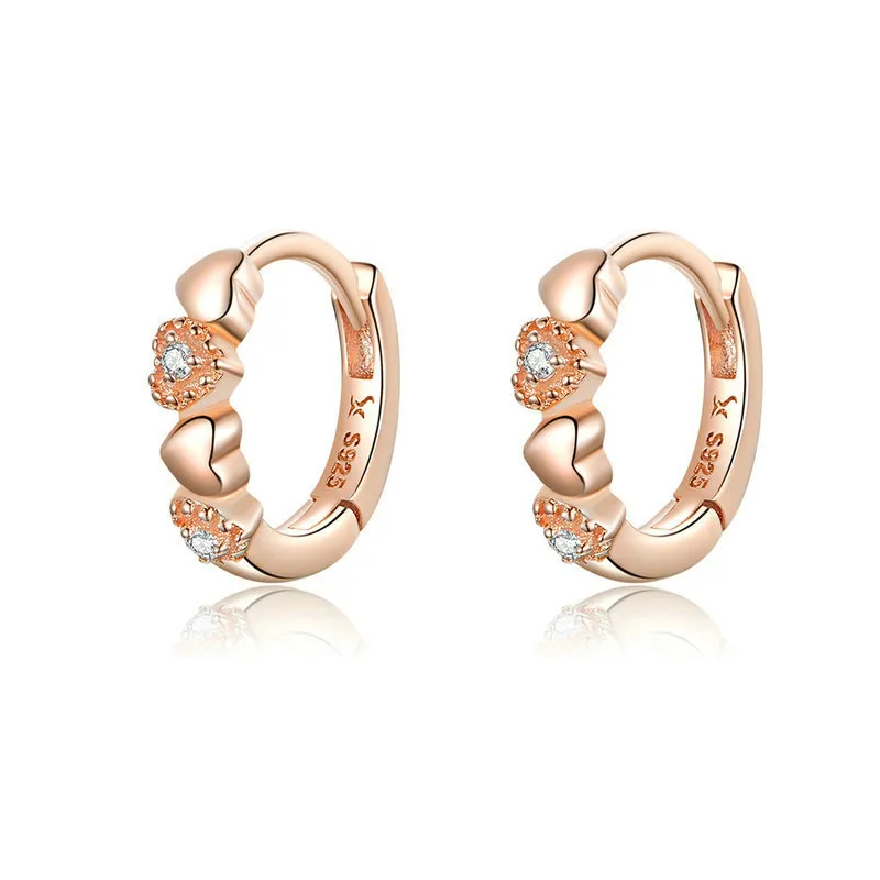 Rose Gold Hearts Dating Hoop Earrings - PANDORA Style - SCE445-C