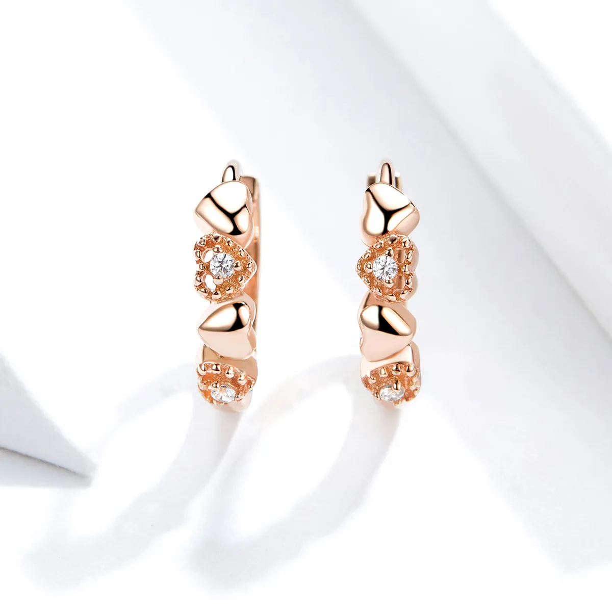 Rose Gold Hearts Dating Hoop Earrings - PANDORA Style - SCE445-C