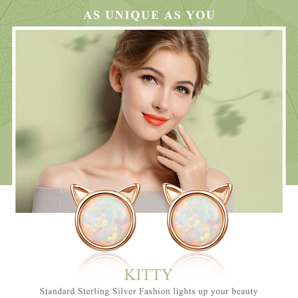 Rose Gold Meow Star Stud Earrings - PANDORA Style - SCE538