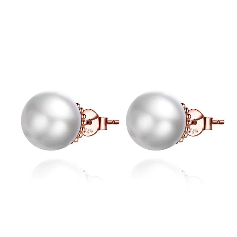 Rose Gold Pearl Stud Earrings - PANDORA Style - SCE609