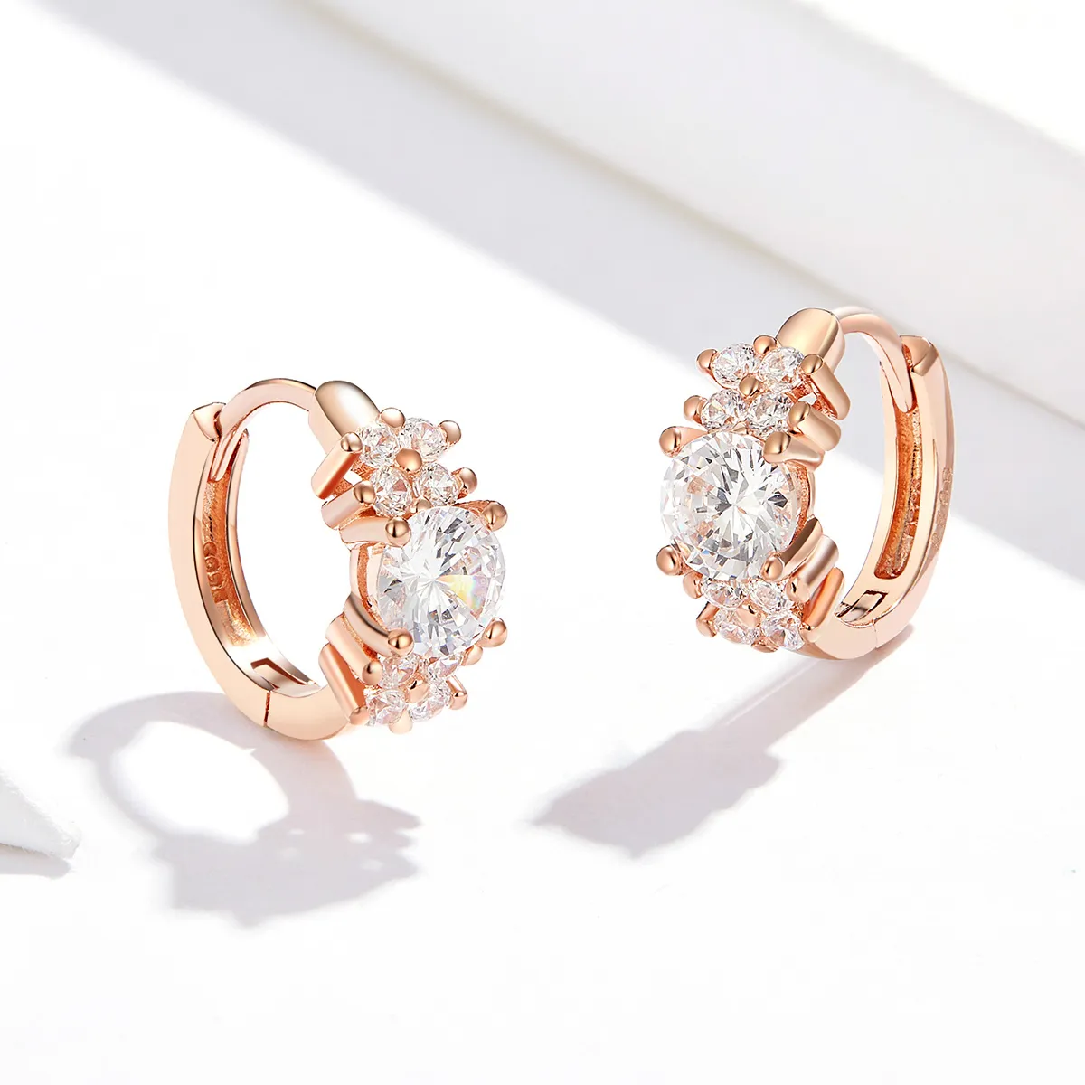 Rose Gold Romantic Shine Hoop Earrings - PANDORA Style - SCE485-C