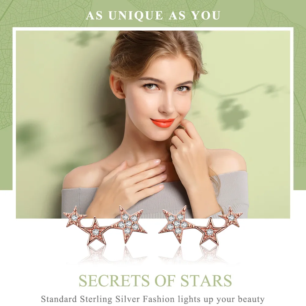 Rose Gold Secrets of Stars Stud Earrings - PANDORA Style - SCE291