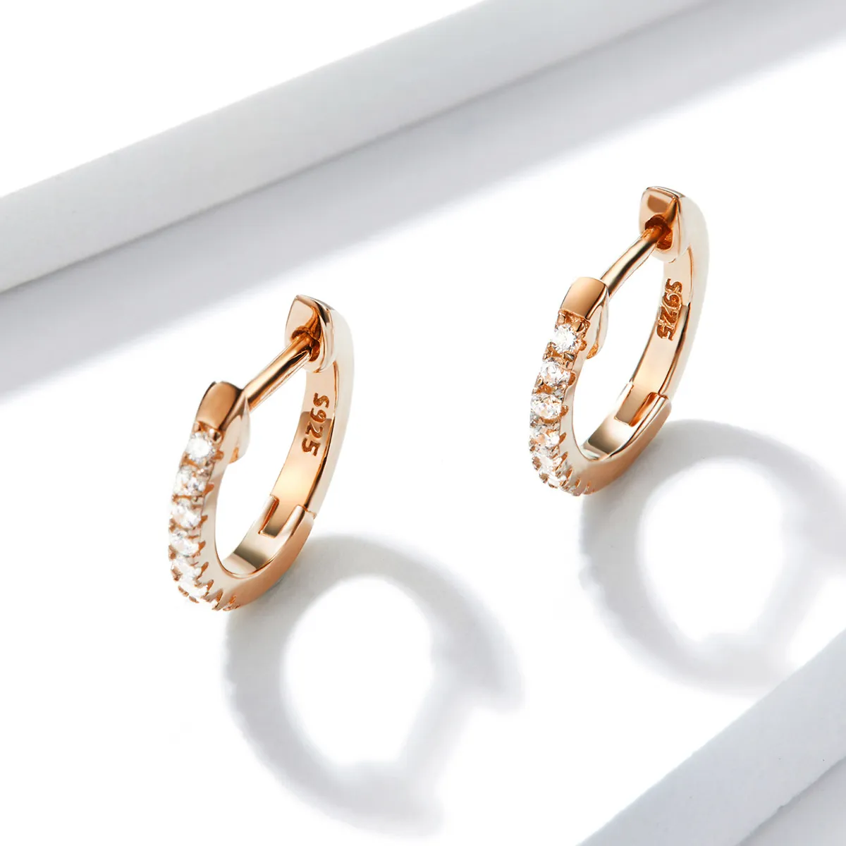 Rose Gold Small Circle Hoop Earrings - PANDORA Style - SCE498-C