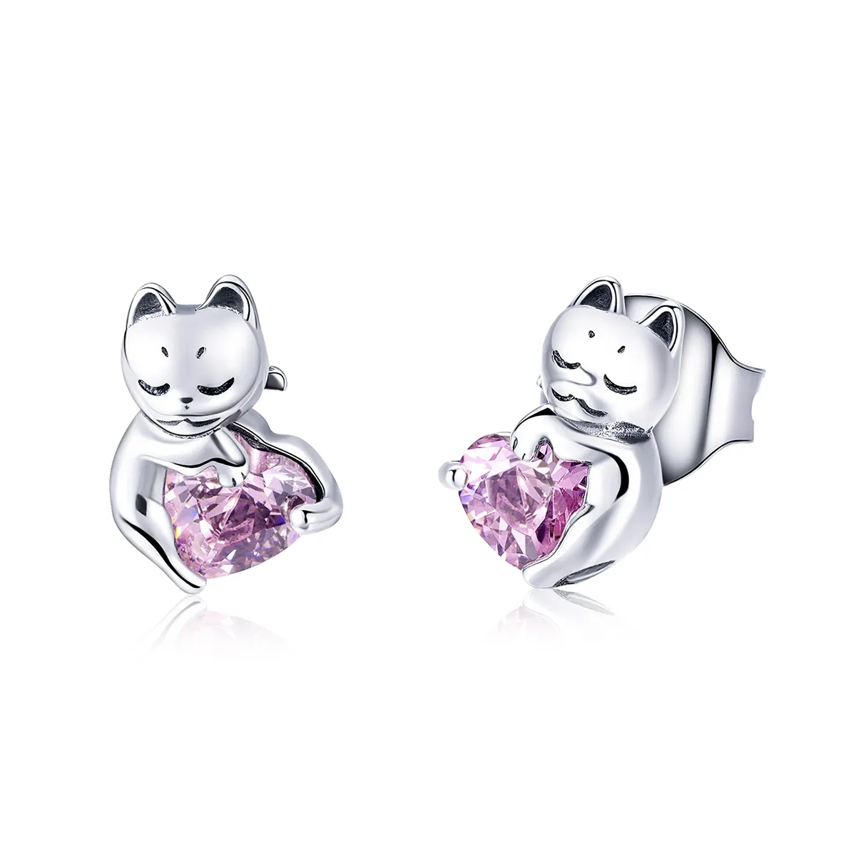 Silver Adorable Cat Stud Earrings - PANDORA Style - SCE453