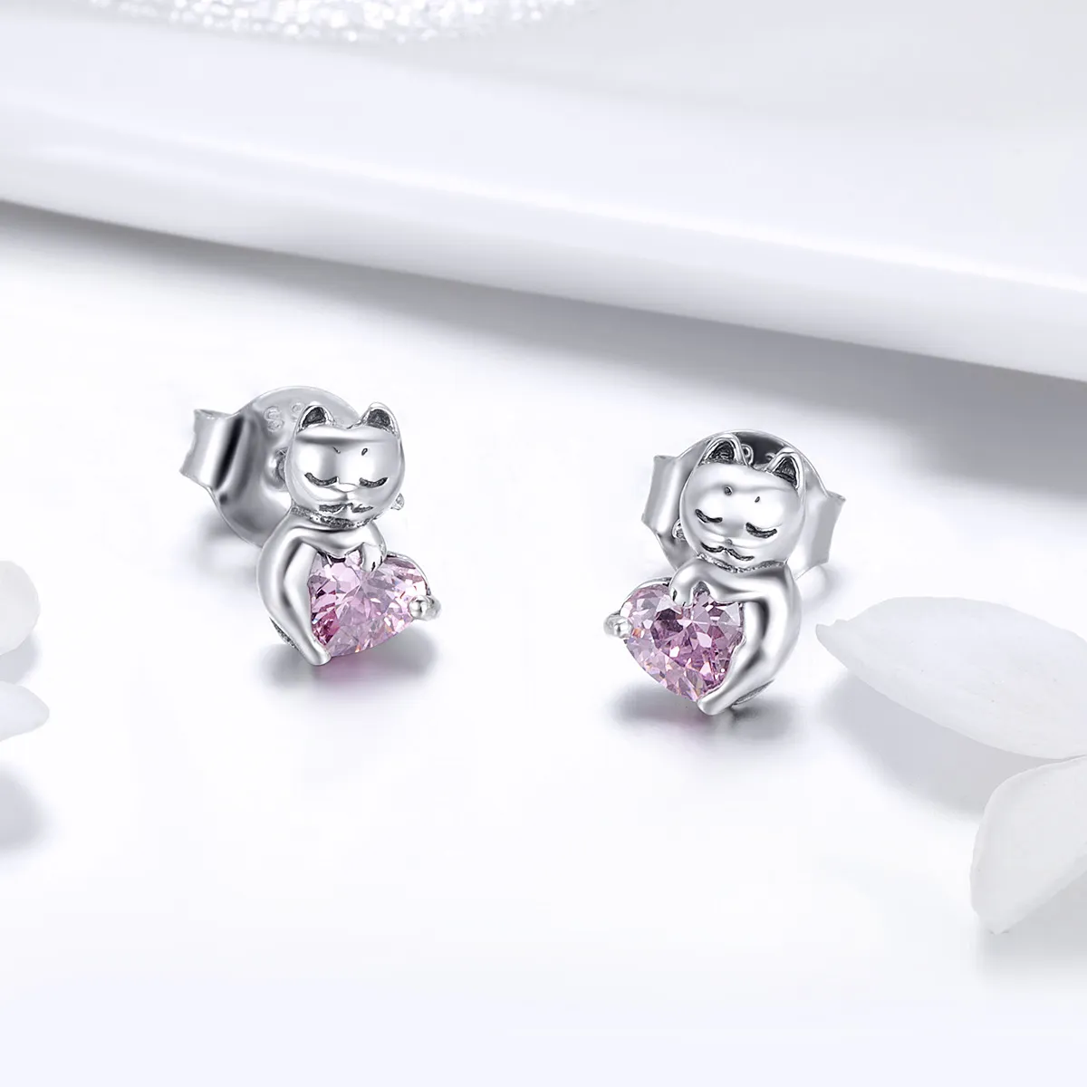 Silver Adorable Cat Stud Earrings - PANDORA Style - SCE453