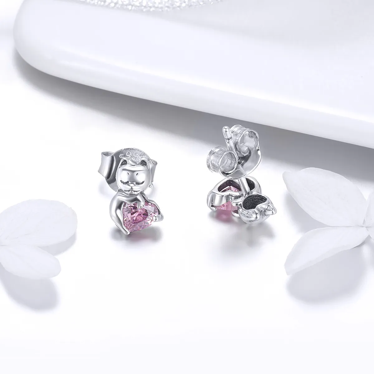 Silver Adorable Cat Stud Earrings - PANDORA Style - SCE453