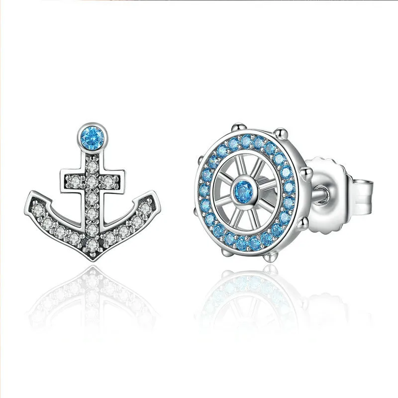 Silver Anchor Stud Earrings - PANDORA Style - SCE030