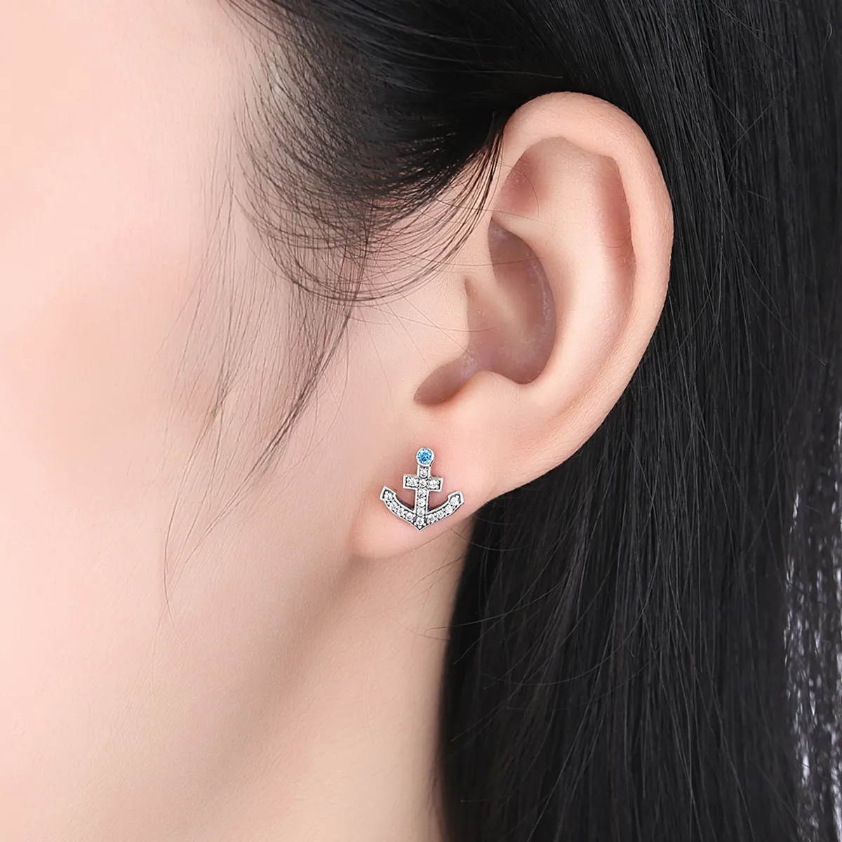 Silver Anchor Stud Earrings - PANDORA Style - SCE030