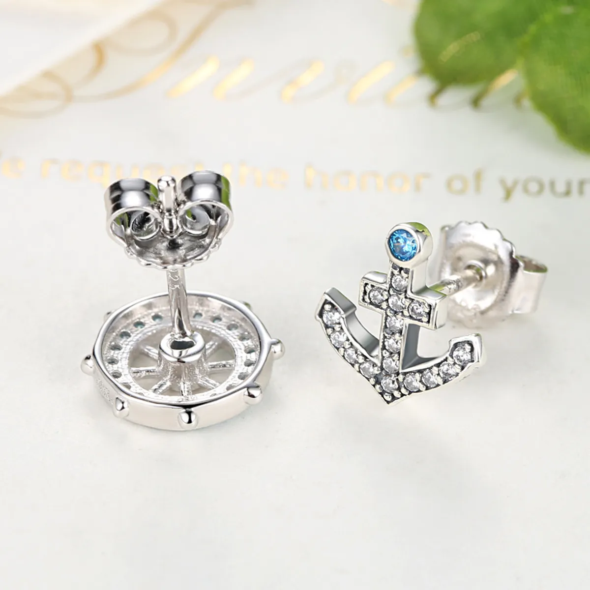 Silver Anchor Stud Earrings - PANDORA Style - SCE030